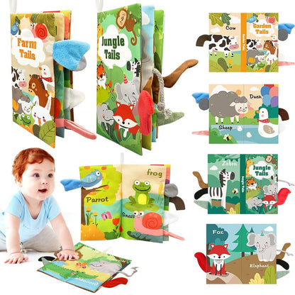 FALUCKYY 2 PCS Baby Books 0-6 Months3D Animal Tails Baby Soft Cloth BookHigh Contrast Sensory Books for BabiesWashable Baby Books Crinkle Cloth Books with Squeaker Newborn Books Baby Toys Xmas Gift